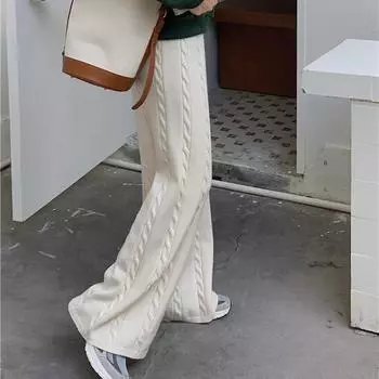 Дизайнерские трикотажные брюки с широкими штанинами Twist, женские осенне-зимние толстые брюки с высокой талией, повседневные прямые брюки One Size белый