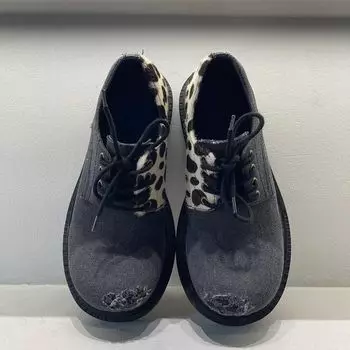 Дизайнерские туфли дерби с леопардовым принтом для мужчин и женщин, новый стиль, черные кожаные туфли на шнуровке, женские туфли в ковбойском стиле с круглым носком для вечеринок 35 синий