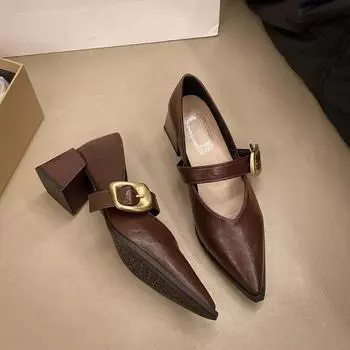 Дизайнерские туфли Мэри Джейн на высоком каблуке с острым носком, женские туфли из искусственной кожи, удобные весенне-летние платья, сексуальные женские туфли 35