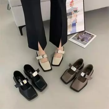 Дизайнерские туфли Мэри Джейн с квадратным носком для женщин, модные туфли с металлическими украшениями, осенние туфли-лодочки для улицы 35 абрикосовый
