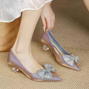Дизайнерские туфли на высоком каблуке, женские элегантные туфли с бантом из атласной ленты, свадебные туфли на прозрачном каблуке, роскошные туфли для вечеринок 35 чёрный