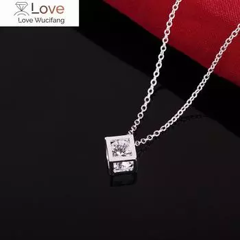 Дизайнерские ювелирные изделия 925 пробы штампованное серебро блестящий циркон ААА квадратный кулон ожерелье для женщин мода вечеринка свадьба красивый подарок