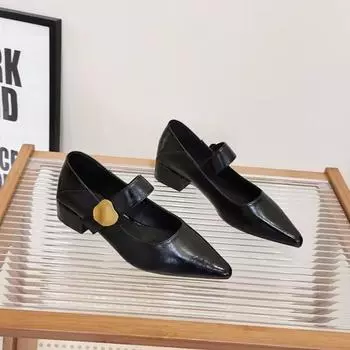 Дизайнерские Винтажные Серебристые Туфли Мэри Джейн с Острым Носком Женские Модные Повседневные Туфли на Низком Каблуке для Платья Каблуки Женские 35