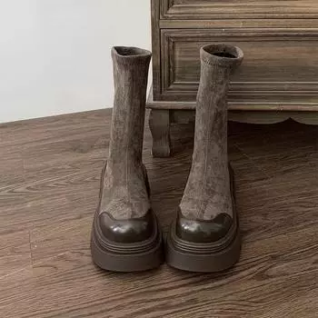 Дизайнерские Винтажные Женские Эластичные Современные Ботильоны Модные Слипоны Короткие Ботильоны Осень Зима Платформа Каблук Женская Обувь 35