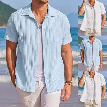 Дизайнерские весенне-летние мужские повседневные хлопковые льняные рубашки с коротким рукавом, свободные рубашки L