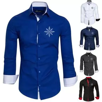 Дизайнерские весенне-летние мужские повседневные хлопковые льняные рубашки с длинным рукавом, свободные рубашки L чёрный