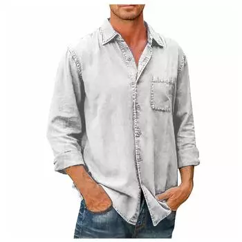 Дизайнерские весенне-летние мужские повседневные хлопковые льняные рубашки с длинным рукавом, свободные рубашки XXL темно-синий