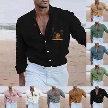 Дизайнерские весенне-летние мужские повседневные хлопковые однотонные рубашки с длинными рукавами, свободные рубашки L чёрный