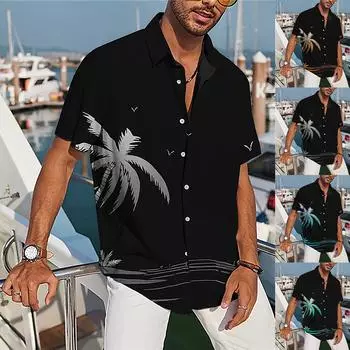 Дизайнерские весенне-летние мужские повседневные хлопковые однотонные рубашки с короткими рукавами, свободные рубашки L синий