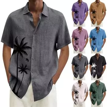 Дизайнерские весенне-летние мужские повседневные хлопковые однотонные рубашки с короткими рукавами, свободные рубашки L чёрный