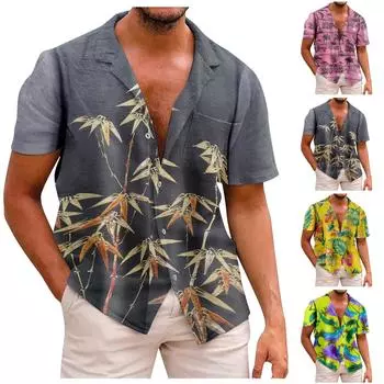 Дизайнерские весенне-летние мужские повседневные хлопковые однотонные рубашки с короткими рукавами, свободные рубашки с карманами L зелёный