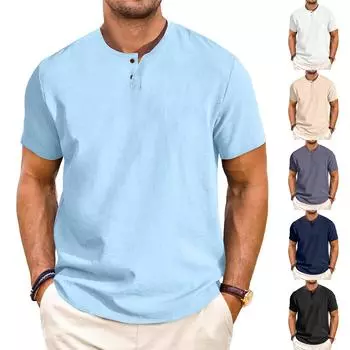 Дизайнерские весенне-летние мужские повседневные рубашки из хлопка и льна, однотонные рубашки с короткими рукавами, свободные рубашки L бежевый