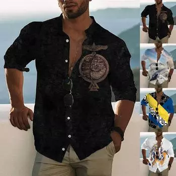 Дизайнерские весенне-летние мужские повседневные рубашки из хлопка и льна, однотонные рубашки с длинными рукавами, свободные рубашки с воротником-стойкой XXXL чёрный