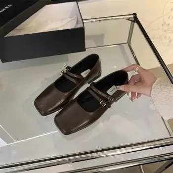 Дизайнерские весенние женские туфли Мэри Джейн, модные женские удобные балетки с квадратным носком на мягкой подошве, женские удобные балетки 35 темно-коричневого