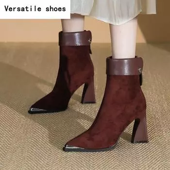 Дизайнерские винтажные леопардовые женские ботильоны с острым носком, современные короткие ботильоны, элегантные женские ботинки на толстом каблуке 35