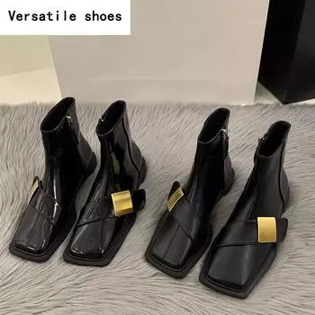Дизайнерские винтажные женские ботильоны, модные туфли с квадратным носком, весна-осень, туфли на плоской подошве, женские короткие ботильоны 35