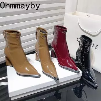 Дизайнерские винтажные женские ботильоны с острым носком, модные высокие каблуки, короткие ботильоны, осенне-зимняя женская обувь 35 коричневый