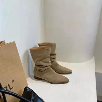 Дизайнерские винтажные женские ковбойские сапоги в стиле вестерн, модные туфли без застежек, осенние квадратные низкие каблуки, женские короткие ботильоны 35