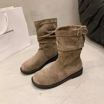 Дизайнерские винтажные женские ковбойские сапоги в стиле вестерн, модные элегантные туфли с пряжкой на поясе, весна-осень, туфли на плоской подошве, женские короткие ботильоны 35