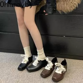 Дизайнерские винтажные женские туфли Мэри Джейн, модные туфли-лодочки со шнуровкой и квадратным носком, весна-осень, элегантные туфли на низком каблуке 35 коричневый