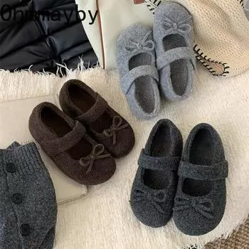 Дизайнерские винтажные женские туфли Мэри Джейн с бабочкой и узлом-бабочкой, удобные на открытом воздухе, мягкая подошва, внутренняя отделка, лаконичные женские туфли из хлопка 35 коричневый