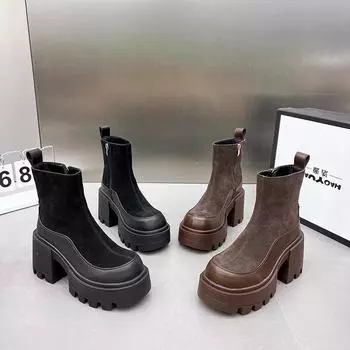 Дизайнерские винтажные зимние женские ботильоны на платформе с высоким каблуком, модные короткие ботильоны с застежкой-молнией, дизайнерские ботинки Botas De Mujer 35