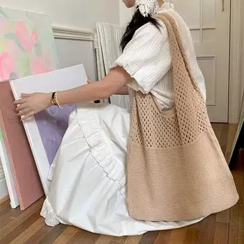 Дизайнерские вязаные сумки, вместительные сумки-тоуты для женщин, летние пляжные сумки, большие кошельки, повседневные ажурные тканые сумки через плечо 25x8x16cm белый