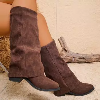 Дизайнерские высокие замшевые сапоги длиной до колена, туфли с острым носком, зимние новые брендовые туфли-лодочки Chelsea, туфли на среднем каблуке Zapatos Para Mujer 36