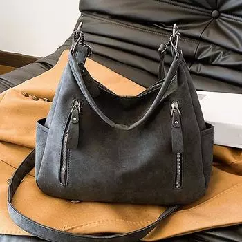 Дизайнерские женские боковые сумки из замши и кожи, ретро-сумка через плечо для женщин, повседневная женская сумка-тоут большой емкости 31x11x24cm чёрный