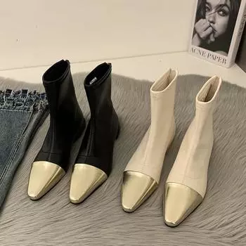 Дизайнерские женские ботильоны, модные туфли с острым носком, осень-зима, на низком каблуке, женские, эластичные, современные, короткие ботильоны 35