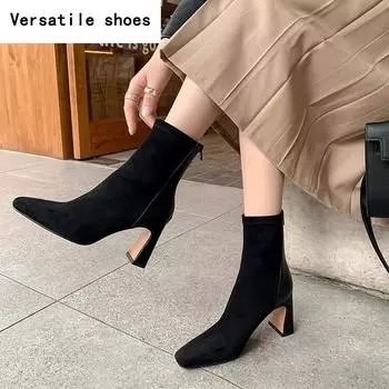 Дизайнерские женские ботильоны-носки, модные элегантные туфли для выпускного бала, толстые каблуки, женские современные короткие ботильоны 35