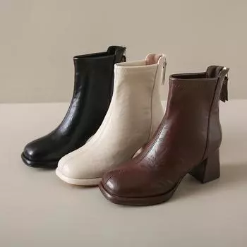 Дизайнерские женские ботильоны с молнией сзади, современные короткие ботильоны, осенне-зимние женские лаконичные туфли на толстом каблуке 35