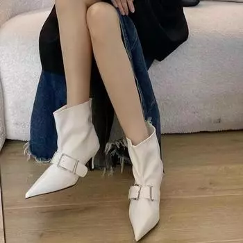 Дизайнерские женские ботильоны с острым носком, модные короткие ботильоны на низком каблуке, женские туфли для танцев и выпускного вечера 35