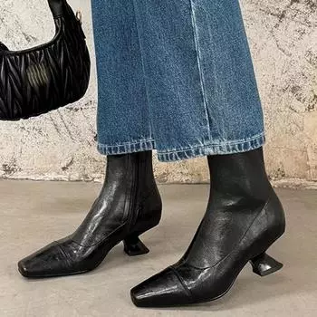 Дизайнерские женские ботильоны с острым носком на каблуках, осенние кожаные туфли, роскошные туфли-лодочки, трендовые женские туфли в готическом стиле Chelsea Botas De Mujer 35