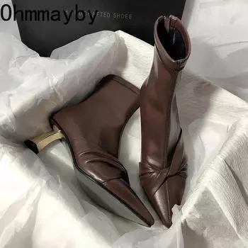 Дизайнерские женские ботильоны Slim Ankle Boots, модные элегантные туфли с острым носком, женские короткие ботильоны на высоком каблуке 34 бежевый