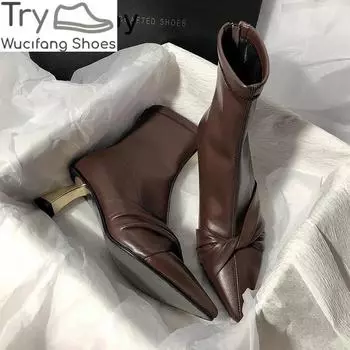 Дизайнерские женские ботильоны Slim Ankle Boots, модные элегантные туфли с острым носком, женские короткие ботильоны на высоком каблуке 35 бежевый