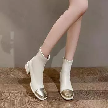 Дизайнерские женские ботильоны в стиле пэчворк, модные элегантные туфли с квадратным носком, осенне-зимние женские короткие ботильоны с молнией сзади и толстым каблуком 35