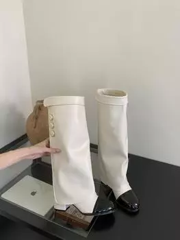 Дизайнерские женские брюки, высокие сапоги, модные сапоги на квадратном каблуке, толстые высокие каблуки, осенне-зимние женские панк-ботинки 38