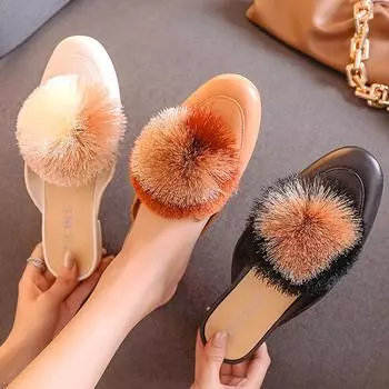 Дизайнерские женские домашние тапочки с кисточками, удобные тканевые элегантные женские туфли на плоской подошве, шлепанцы, роскошные женские меховые тапочки 36 чёрный