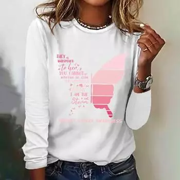 Дизайнерские женские футболки с принтом бабочек, осенние хлопковые модные футболки с длинными рукавами, женская одежда с круглым вырезом и надписью, пуловеры, топы S