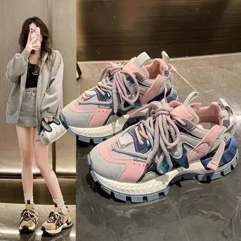 Дизайнерские женские кроссовки 2024 года, новые корейские модные женские туфли на платформе, повседневная и универсальная студенческая обувь Zapatos De Mujer 35 серый