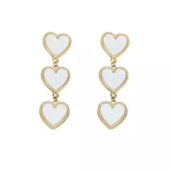 Дизайнерские женские массивные серьги, женские металлические серьги золотого цвета с белой эмалью и сердечками, длинные висячие серьги, модные вечерние украшения