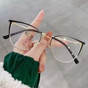 Дизайнерские женские металлические оправы для очков с защитой от синего луча, женские очки в стиле ретро «кошачий глаз» с 0 диоптриями, оправа для очков, винтажная женская оправа