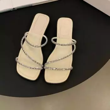 Дизайнерские женские новые тапочки на плоской подошве Traf, тканые удобные женские туфли, повседневные тапочки на нижней части, женская обувь, летняя 35 бежевый