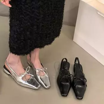 Дизайнерские женские сандалии с узлом-бабочкой, модные летние туфли на толстом низком каблуке для вечеринок, женские туфли-мюли 35 серебряный