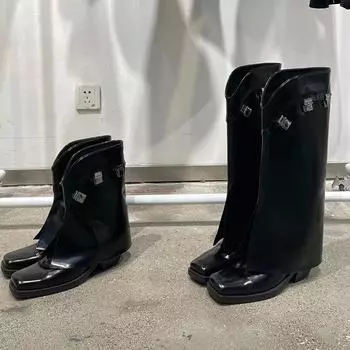 Дизайнерские женские сапоги с квадратным носком, модные длинные сапоги-рыцари, осенне-зимняя женская обувь на толстом каблуке 35