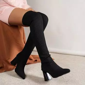 Дизайнерские женские сапоги выше колена на квадратном каблуке, осенне-зимние женские лаконичные длинные Botas De Mujer 35