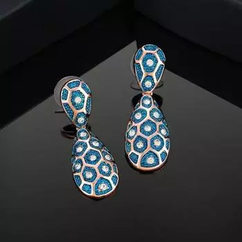 Дизайнерские женские серьги Estele TearDrop с покрытием из розового золота и кристаллами