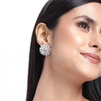 Дизайнерские женские серьги-гвоздики Estele с родиевым покрытием и сверкающим цветком CZ