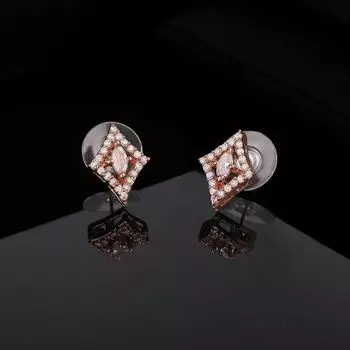 Дизайнерские женские серьги-гвоздики Estele с розовым золотом и CZ-ромбами